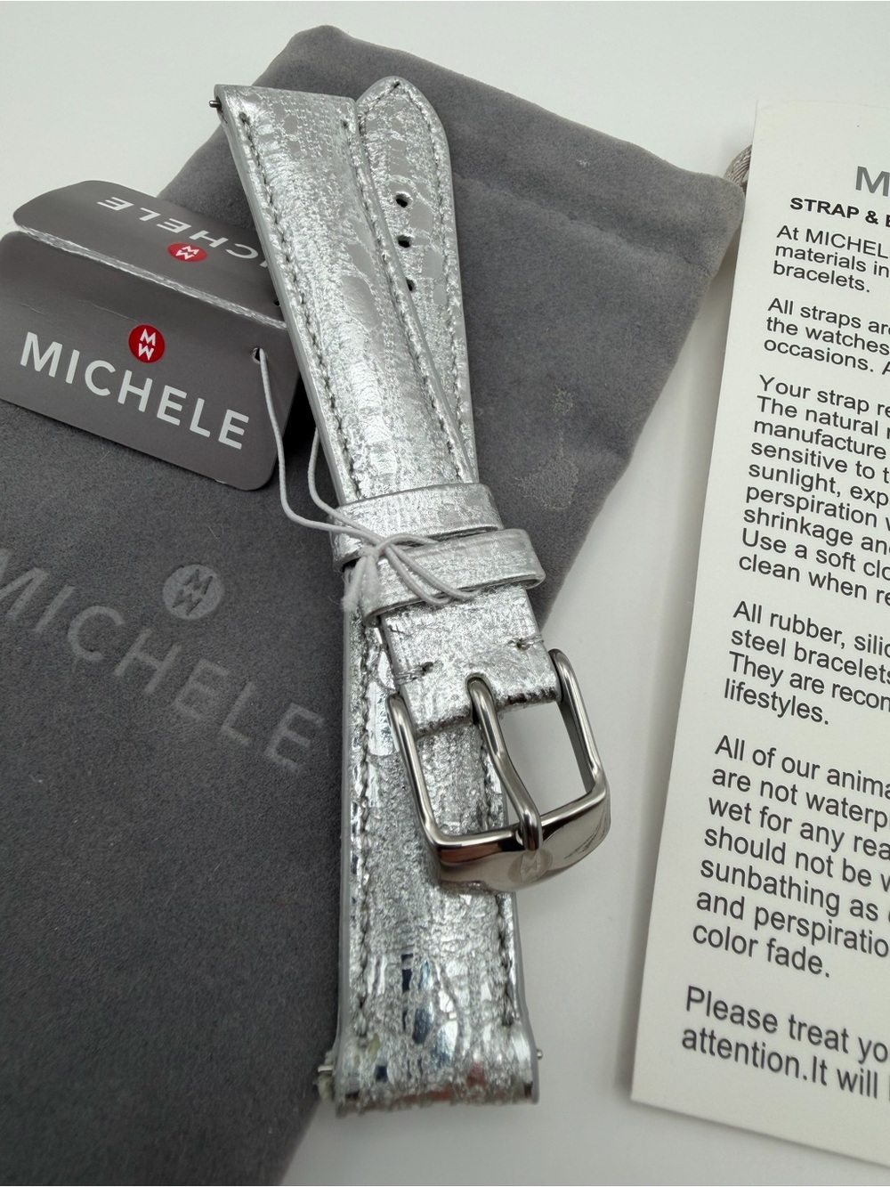 Michele Vintage Silver Genuine Leather Watch Strap 16 mm